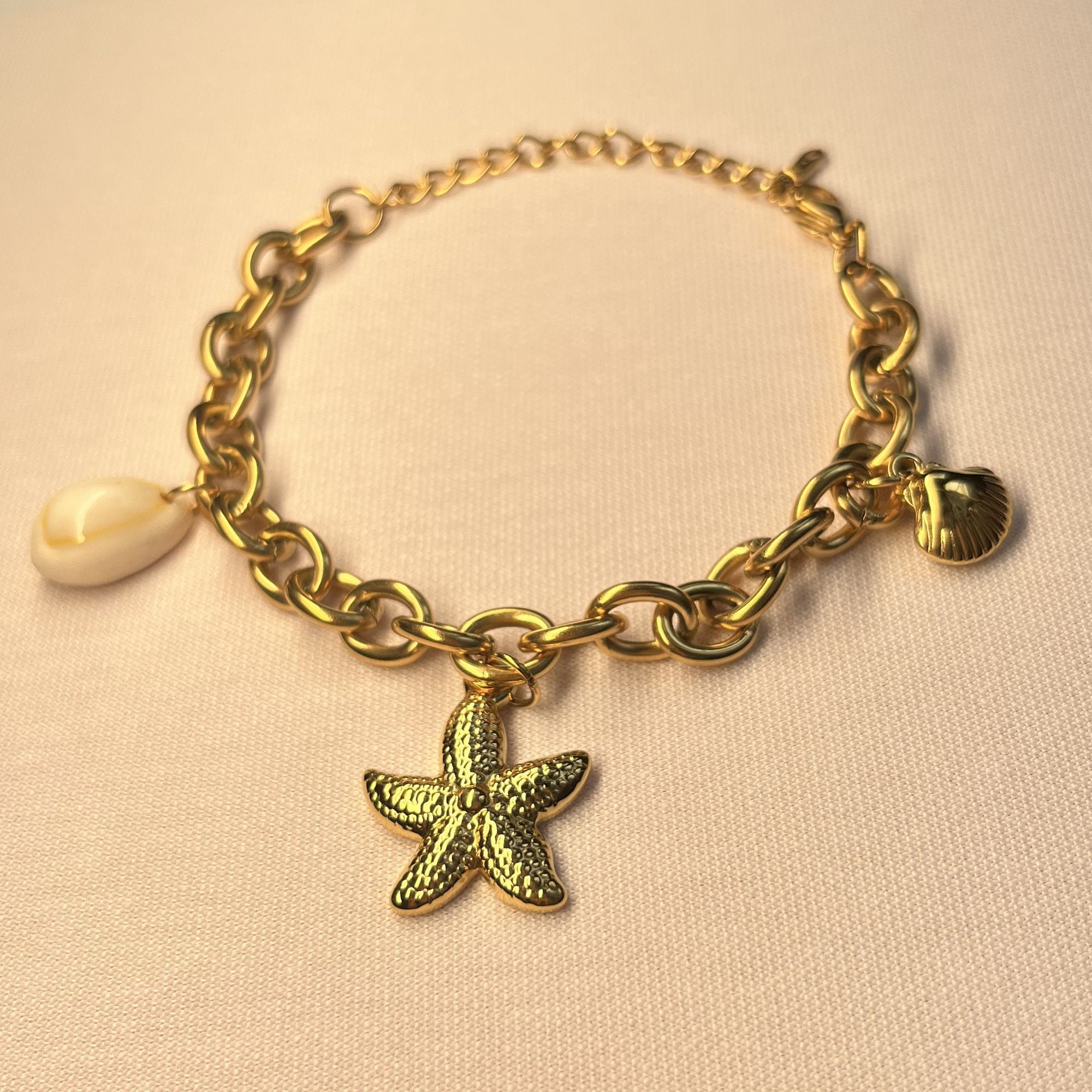 18K Gold-Plated Sea Charm Bracelet – Stainless Steel Coastal Jewelry Collection