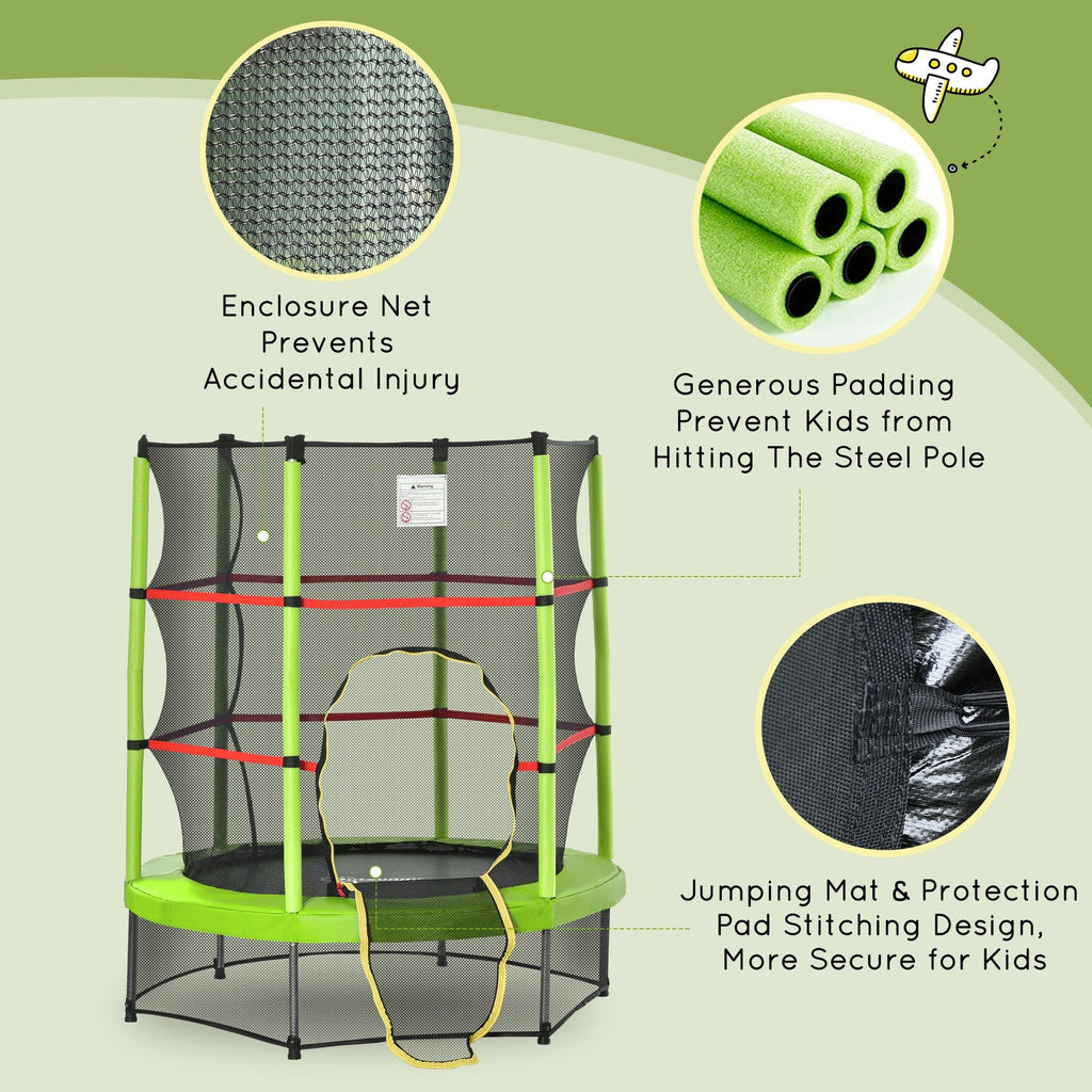 4.5FT Green Kids Trampoline with Safety Enclosure Net, Springless Design, for Ages 3 to 6