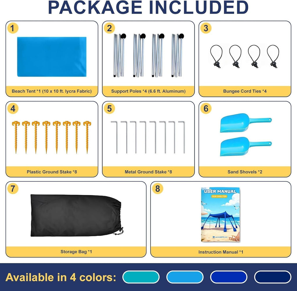 Let's go to the Beach - Portable Beach Tent Sun Shelter UPF 50+, Perfect 10x10 FT Pop-Up Canopy for Outdoor Fun