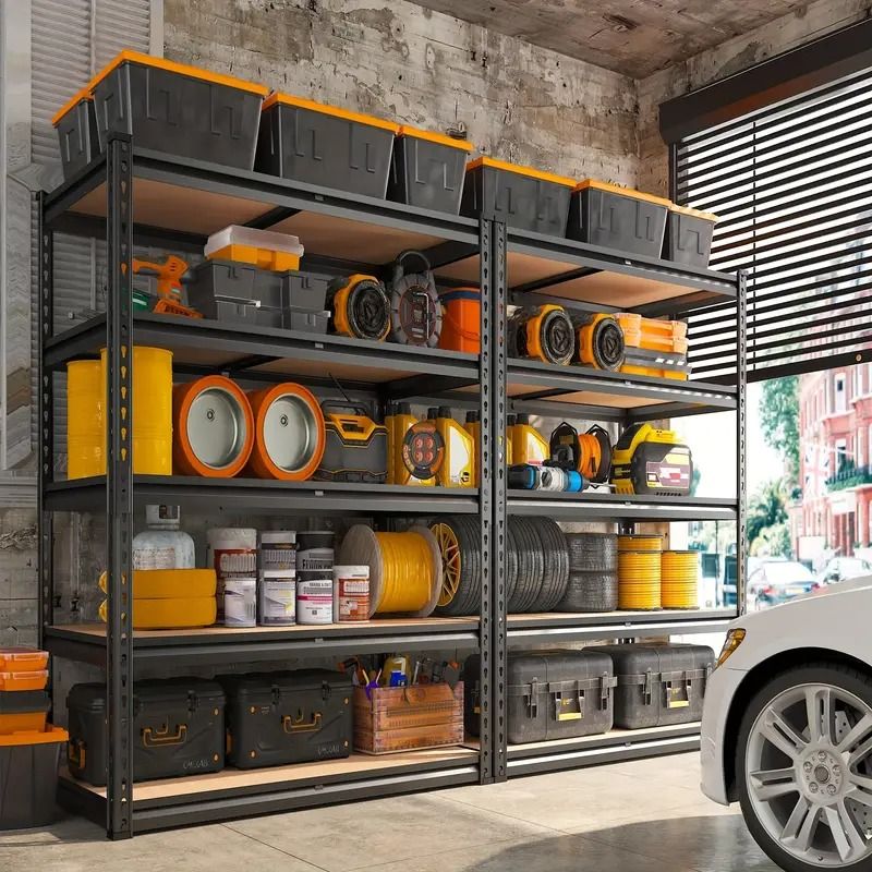 5-Tier Metal Garage Shelving Unit, Adjustable Storage Rack 35.5"W x 72"H x 15.8"D, Multi-Purpose Organizer for Garage, Basement, Utility Room, and Storage Spaces
