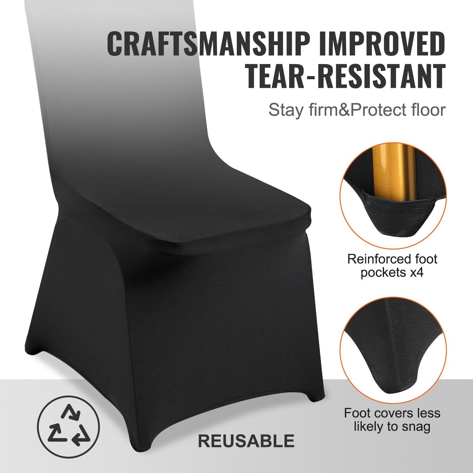Stretch Spandex Folding Chair Covers, Universal Fitted Chair Cover, Removable Washable Protective Slipcovers, for Wedding, Holiday, Banquet, Party, Celebration, Dining (50PCS Black)