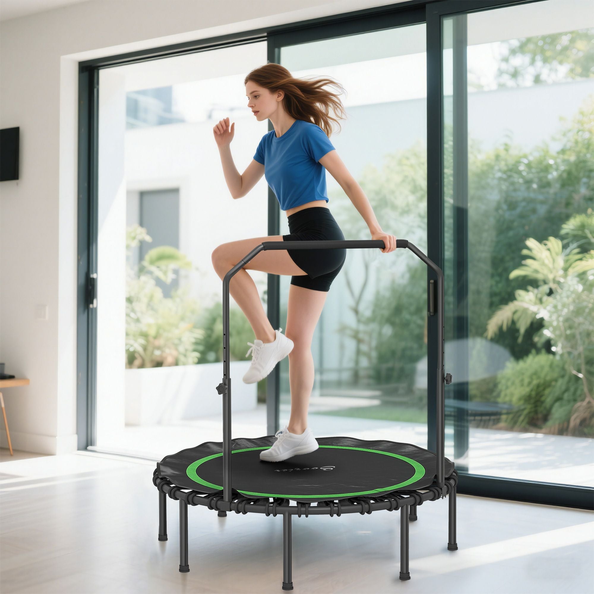 48" Rebounder Trampoline for Adults, Foldable Mini Trampoline with Adjustable Handle Bar for Indoor Outdoor, Green