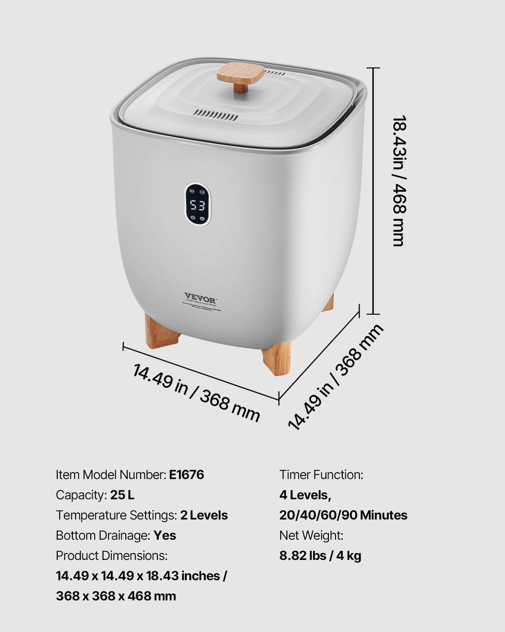 VEVOR Towel Warmer Bucket, 25L Heated Towel Warmer with LED Display, Large Blanket Warmers for Bathroom, 20/40/60/90 Mins Timer and Temperature Setting, for SPA, Home, Countertop, Floor, Gray