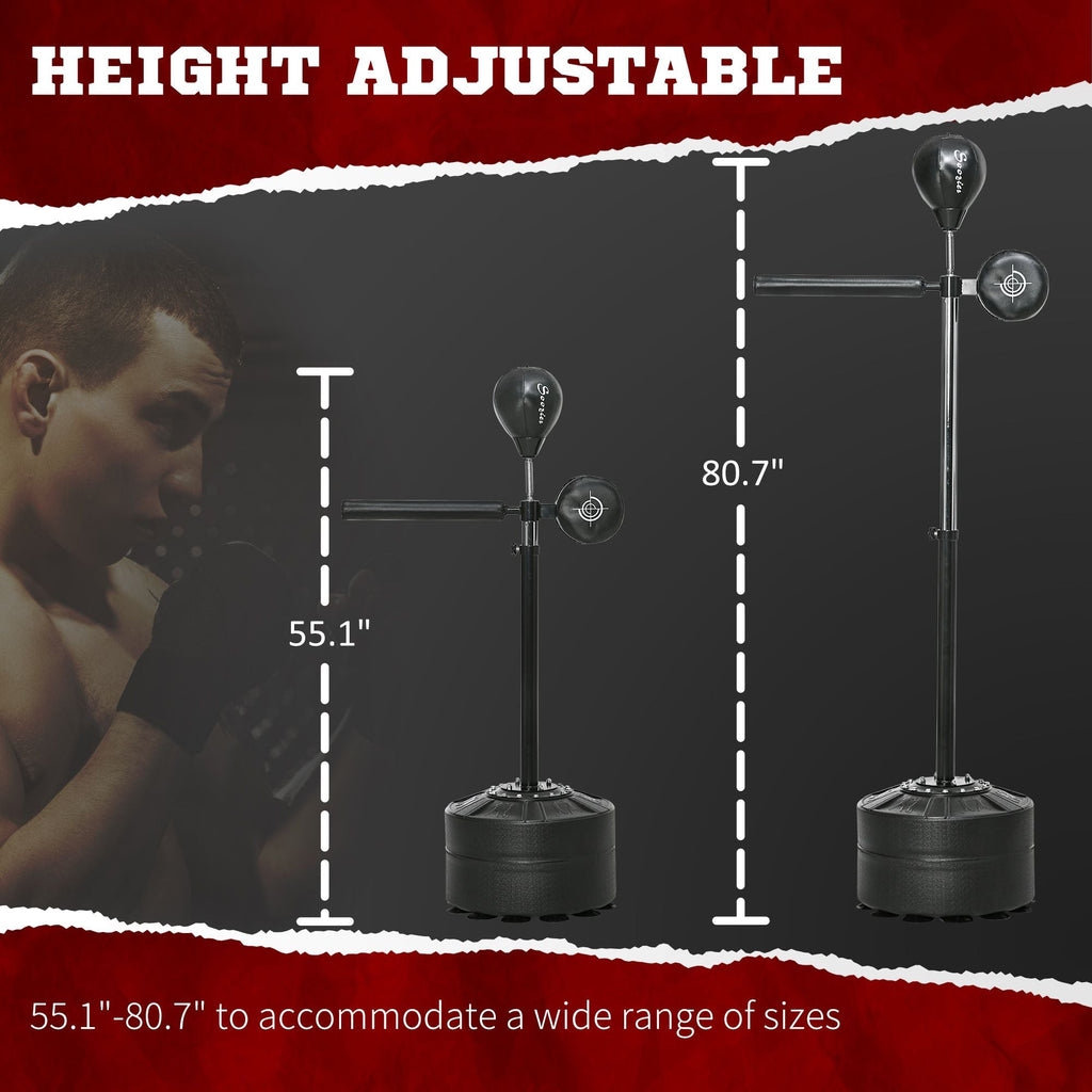 Free Standing Boxing Bag with Stand, Punching Speed Bag Reaction Bar Challenge with Suction Cups, 64-81in Adjustable Height for Teenagers and Adults, Black