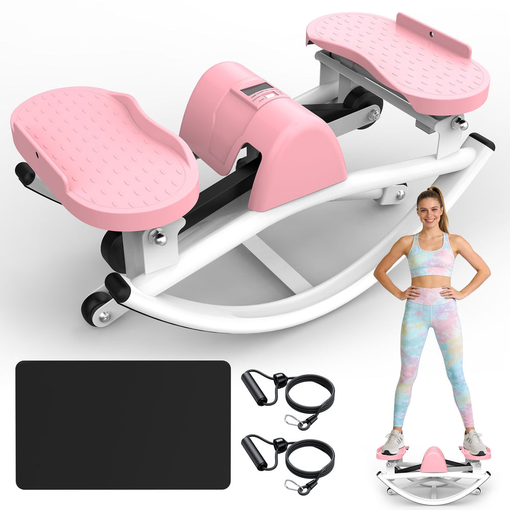 Lateral Stepper for Exercise-Rocking Stepper Machine with Resistance Bands & Anti-Slip Mat and LCD Monitor, Professional Stair Stepper for Home Workout