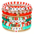 10-Pack Christmas Holiday Bracelet Set - Festive Polymer Clay Heishi Stretch Bracelets with Joyful Messages | Plastic Bead Jewelry Gift for Women | Seasonal Party Accessories