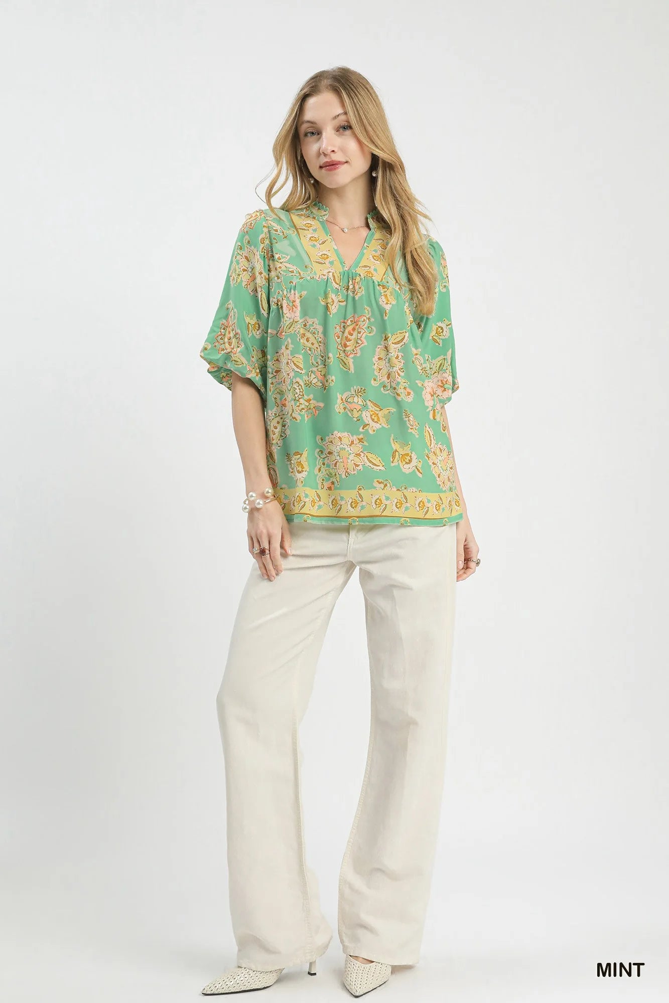 Umgee Apricot Floral Boho Blouse