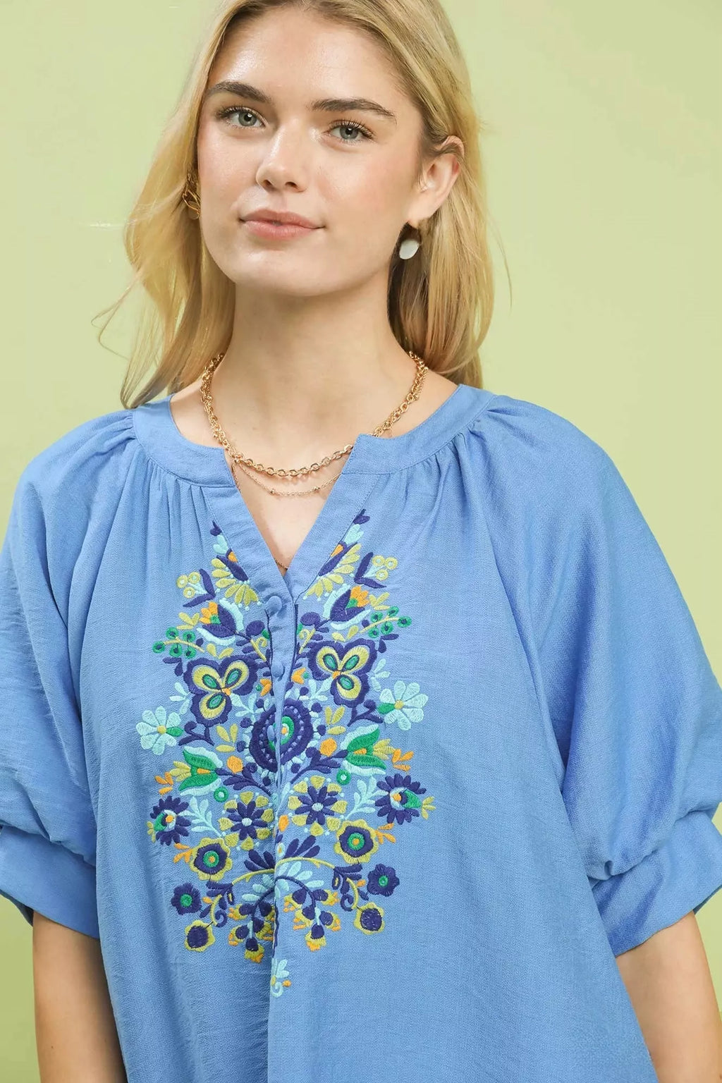 Umgee Embroidered Puff Sleeve Blouse