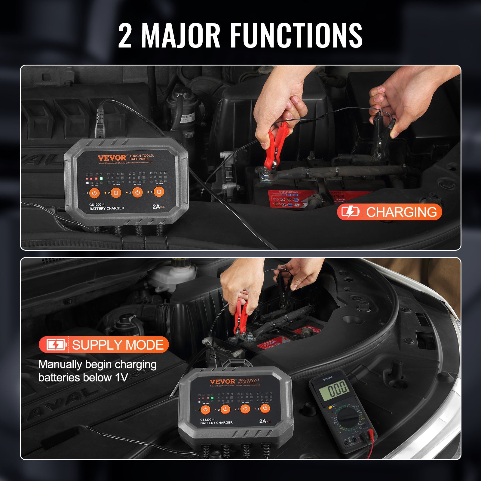 VEVOR Smart Battery Charger, 8-Amp, LiFePO4 Lead-Acid Car Battery