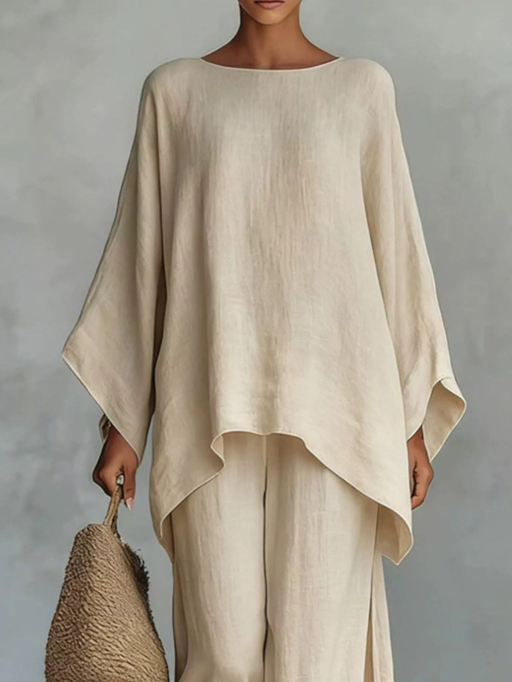 Full Size Round Neck Top and Wide Leg Pants Set Plus Size