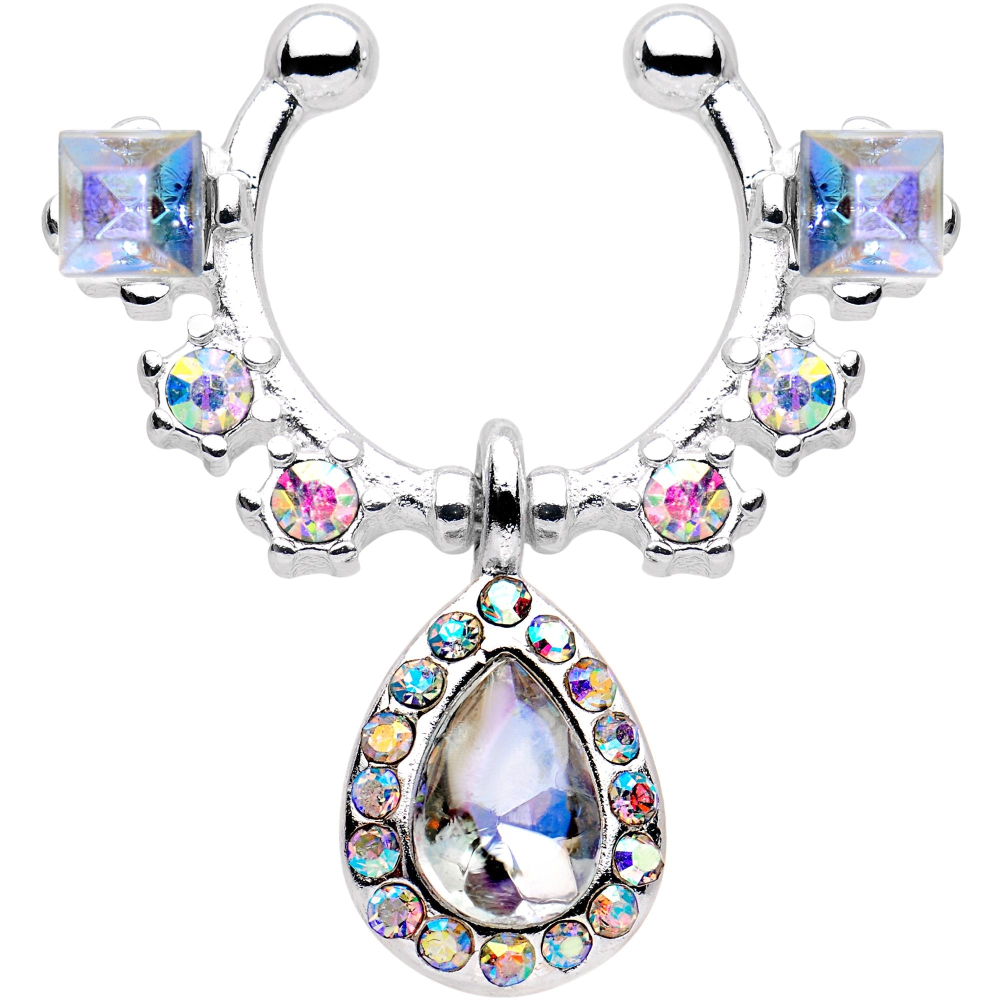 Aurora Gem Silhouette Dangle Clip On Fake Septum Ring
