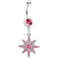 Pink Gem Northern Winters Snowflake Dangle Belly Ring