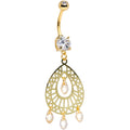 Yellow Palm Fan Dangle Belly Ring Created with Crystals
