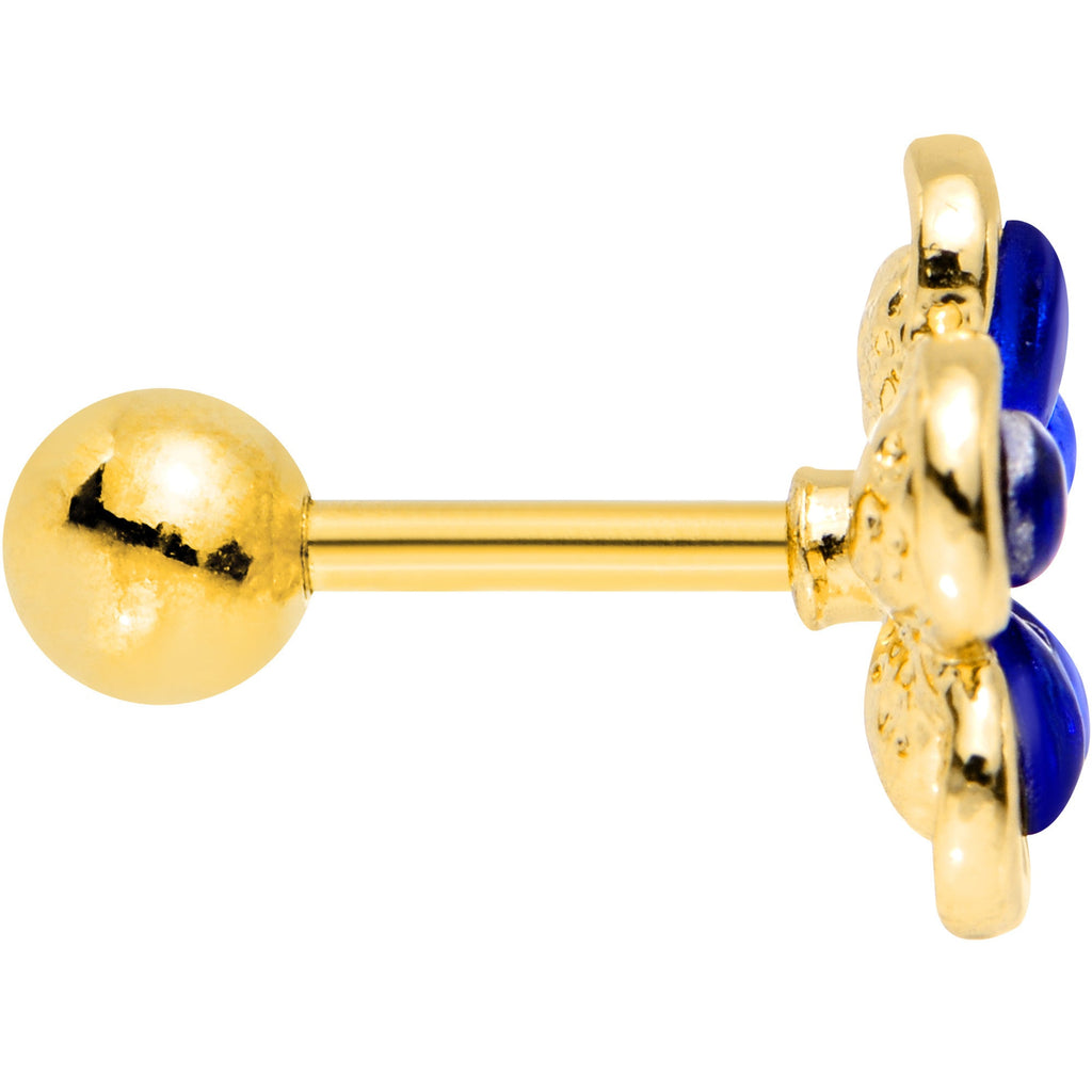 16G 1/4 Blue Gem Gold PVD Flower Tragus Cartilage Earring