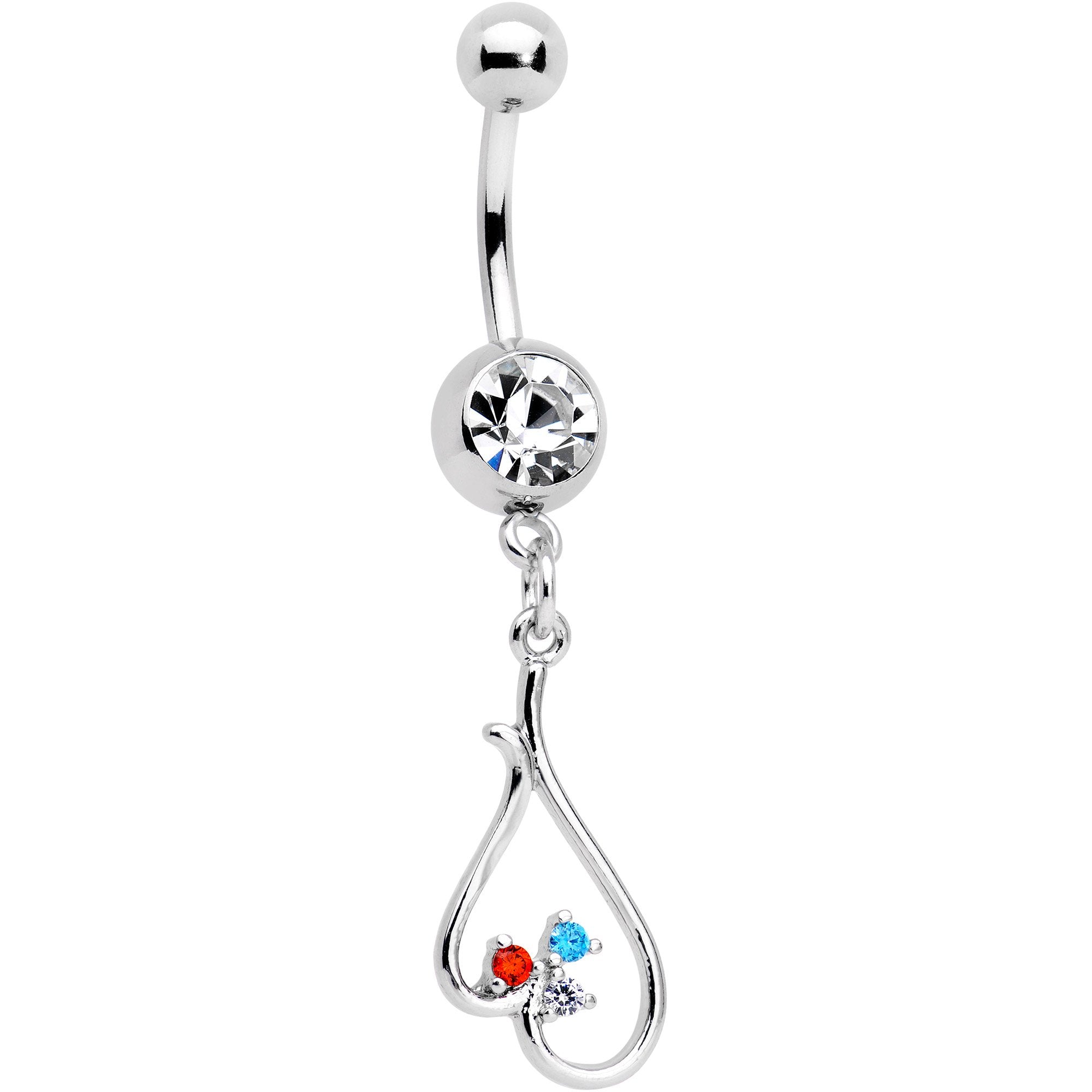 Clear Gem Gold PVD BFF Upside Down Heart Dangle Belly Ring Set of 2