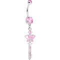 Pink Gem Classy Victorian Key Dangle Belly Ring