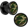 Woodland Camo Print Black Anodized Screw Fit Plug Set 0G