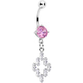 Pink Clear Gem Decadent Cross Dangle Belly Ring