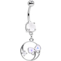White Faux Opal Tie It In a Bow Dangle Belly Ring
