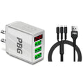 PBG 3 port LED Display Wall Charger and 3 in 1 Cable Bundle Black