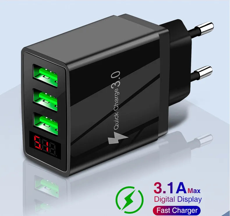 PBG 3 port LED Display Wall Charger and 3 in 1 Cable Bundle Silver