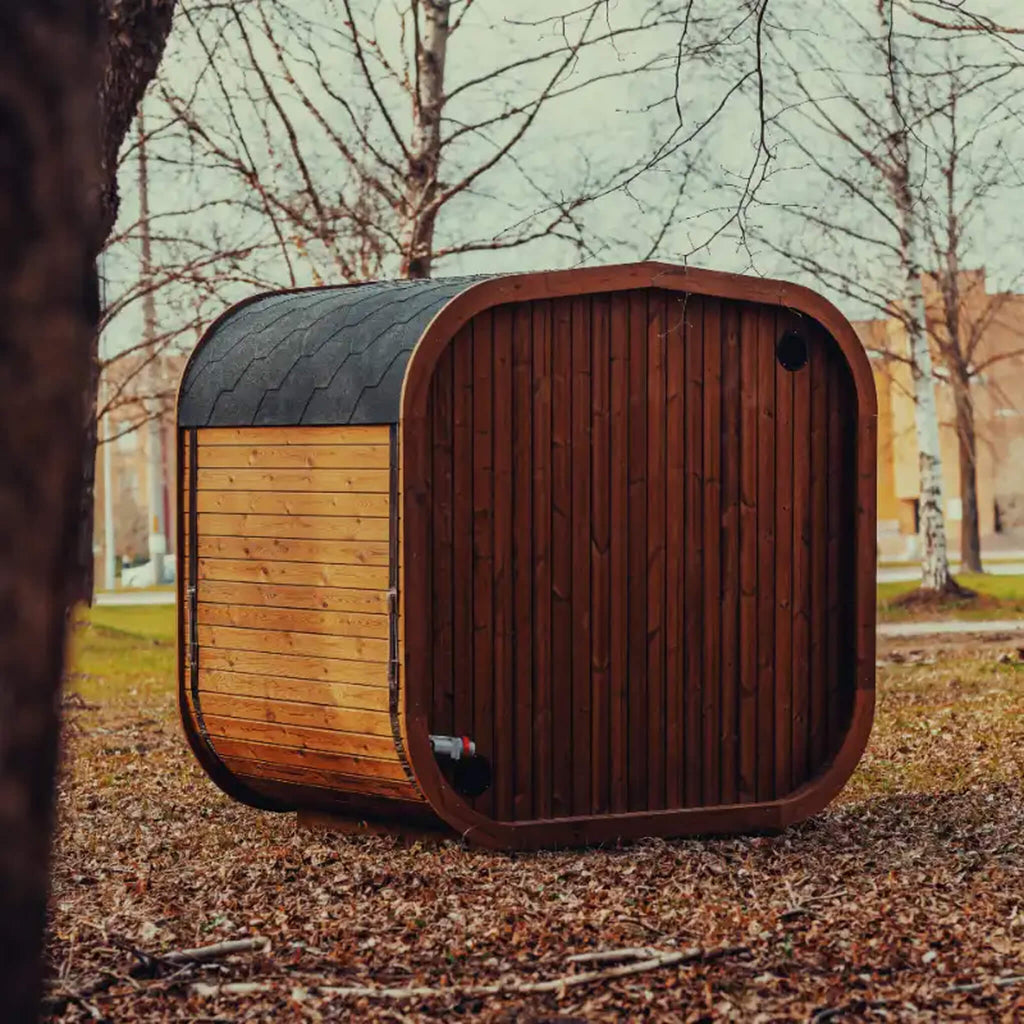 Premium 4-Person Outdoor Scandinavian ThermoWood Cube Sauna Kit With LED Lighting (SAK25470)