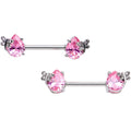 9/16 Pink CZ Gem Mini Butterfly Barbell Nipple Ring Set