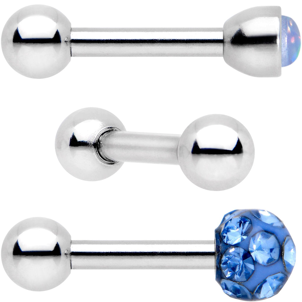 16G 1/4 Sky Blue Faux Opal Inlay Cartilage Tragus Earring 3 Pack Set