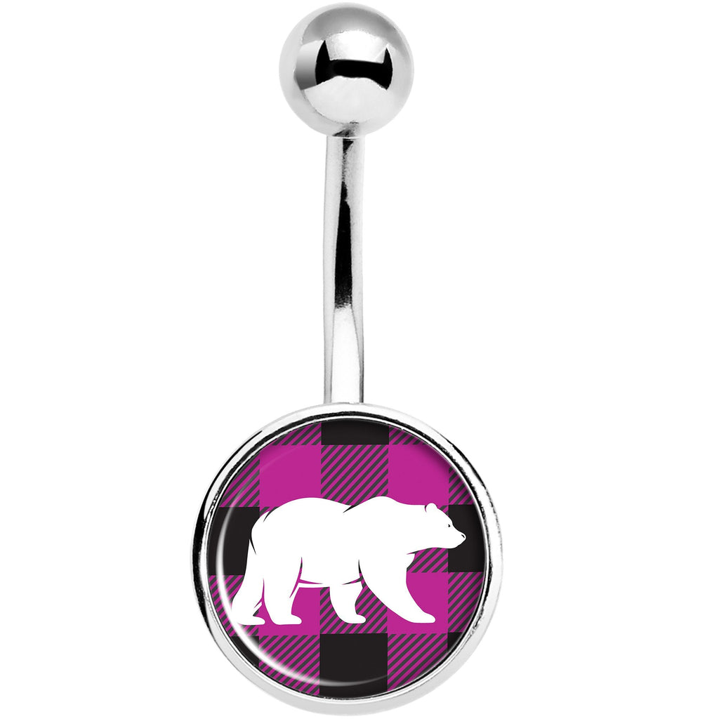 Pink Black Plaid Polar Bear Belly Ring