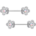 White Synthetic Opal Frozen Flower Barbell Nipple Ring Set