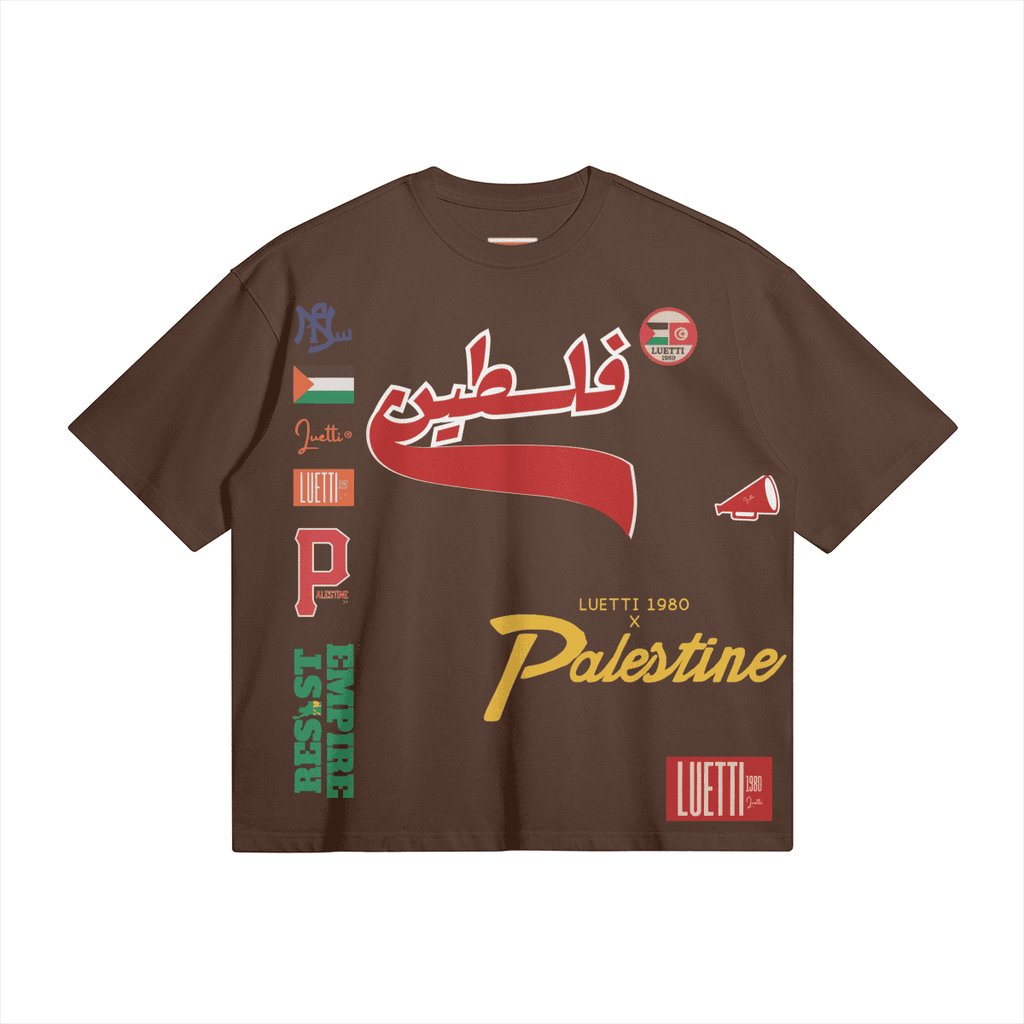 Palestine Collegiate Embroidered and Printed Premium Quality Boxy Tee