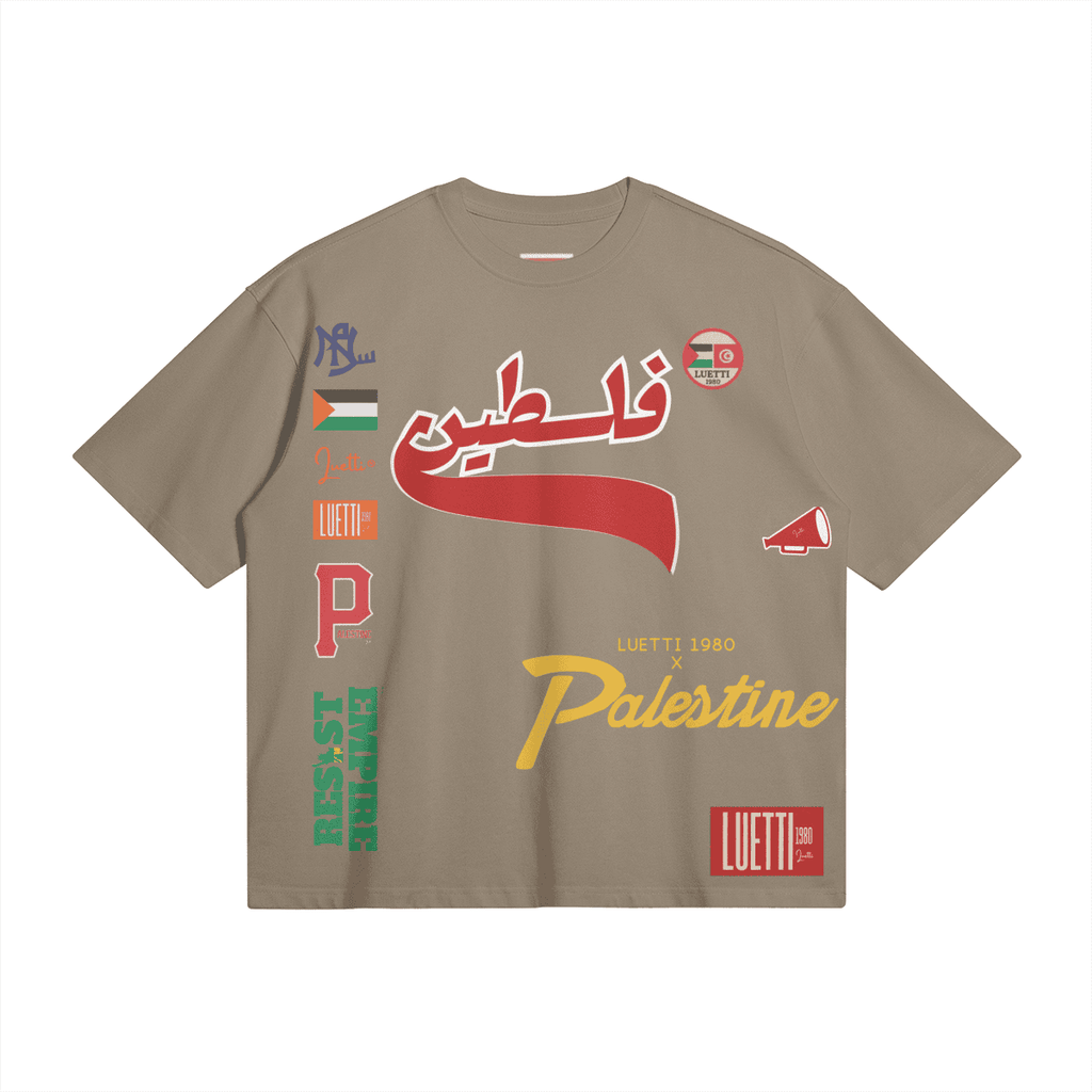 Palestine Collegiate Embroidered and Printed Premium Quality Boxy Tee