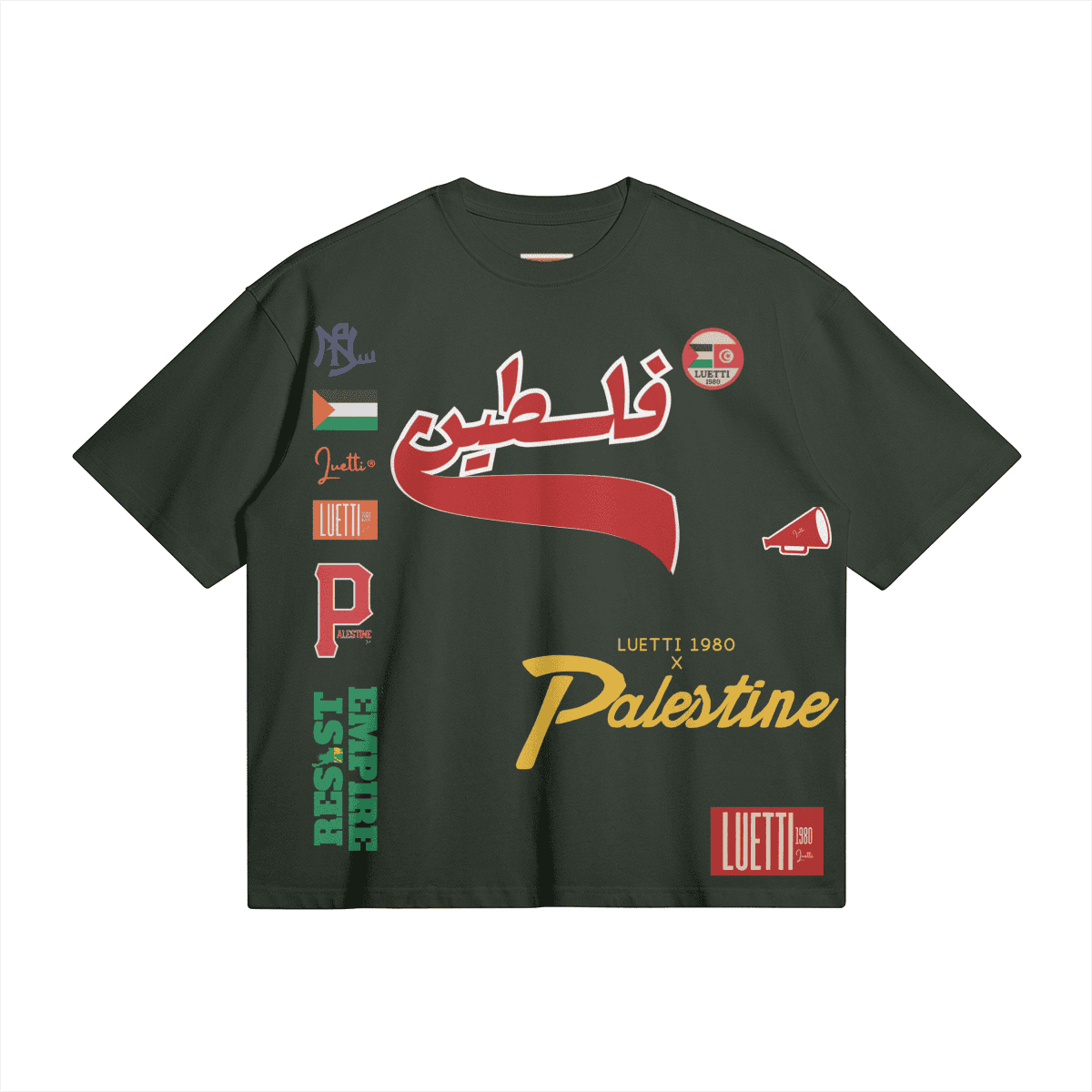 Palestine Collegiate Embroidered and Printed Premium Quality Boxy Tee