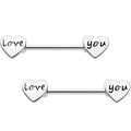 Silver Tone Love You Barbell Nipple Ring Set