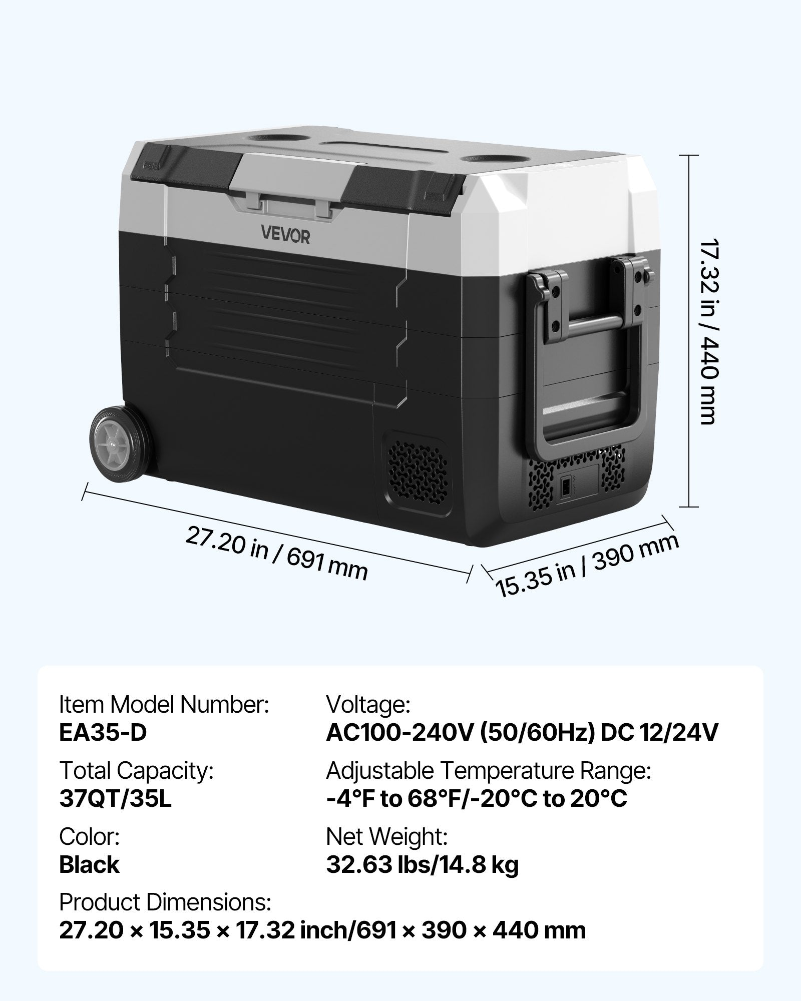 Car Refrigerator, DC 12/24V AC100-240V Compressor Electric Cooler,