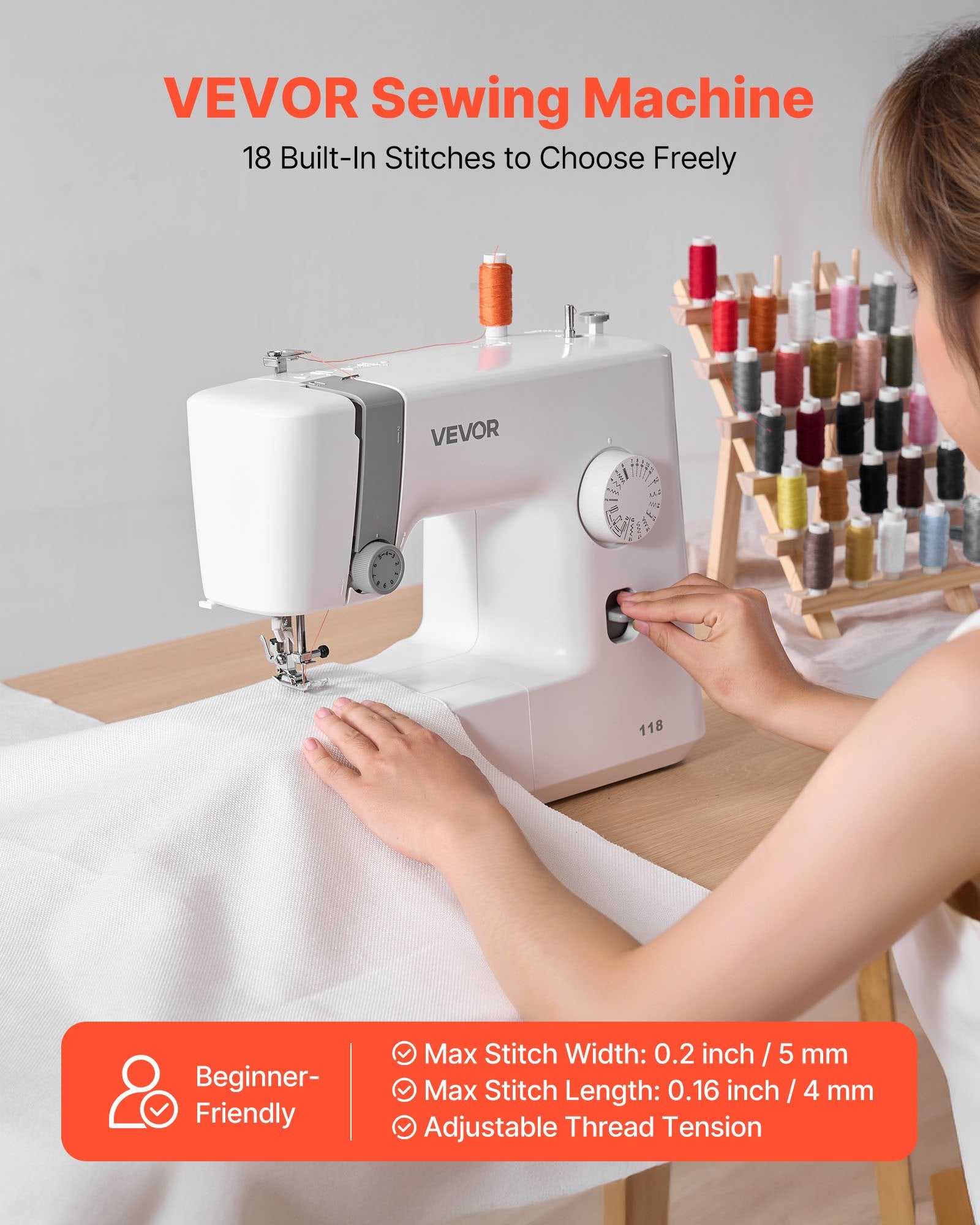 Sewing Machine, 18 Stitch Applications, with LED Light and Foot Pedal,
