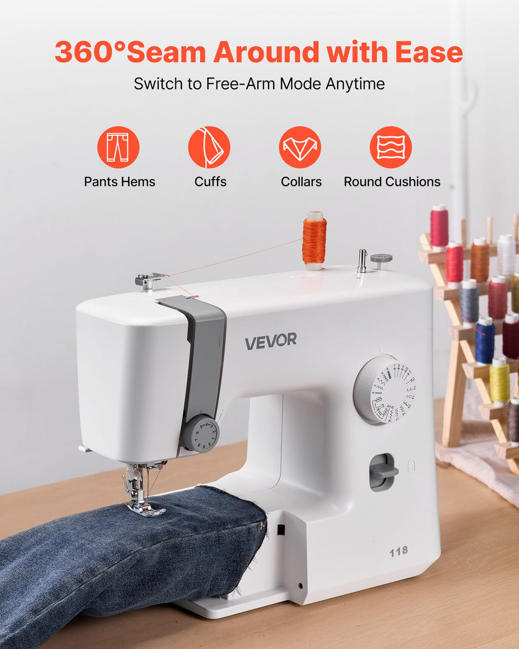 Sewing Machine, 18 Stitch Applications, with LED Light and Foot Pedal,
