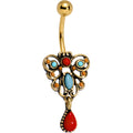 Southwestern Blue Red Antique Style Filigree Dangle Belly Ring