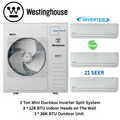 Westinghouse WHP36M4A21S Mini Split Inverter Air Conditioner System Wall Mounted 4-Zone 36K BTU Outdoor and WHP12WMA21S 12k + 12k + 12k Indoor