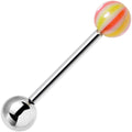 Yellow Pink Stripe Beach Ball End Barbell Tongue Ring