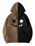 Mens Zip Up Hoodies Graphic Long Sleeve Pullover Hoodies Sweatshirt Western Streetwear Hoodies Deep Brown Large