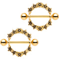 14G 3/4 Gold Tone Anodized Flower Halo Wreath Nipple Shied Set