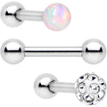 16G 1/4 Clear White Gem Ball Cartilage Tragus Earring 3 Pack Set